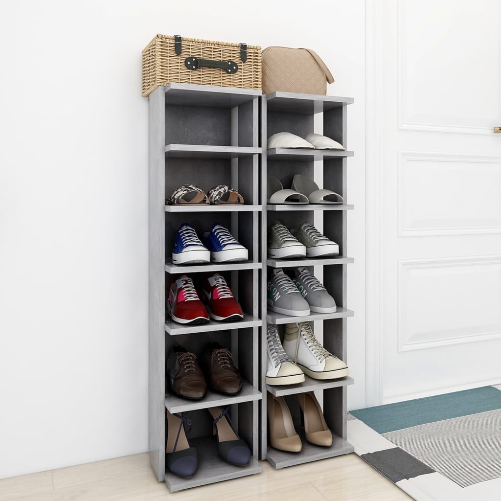 Schoenenkasten 2 st 27,5x27x102 cm betongrijs 1 2 Betongrijs