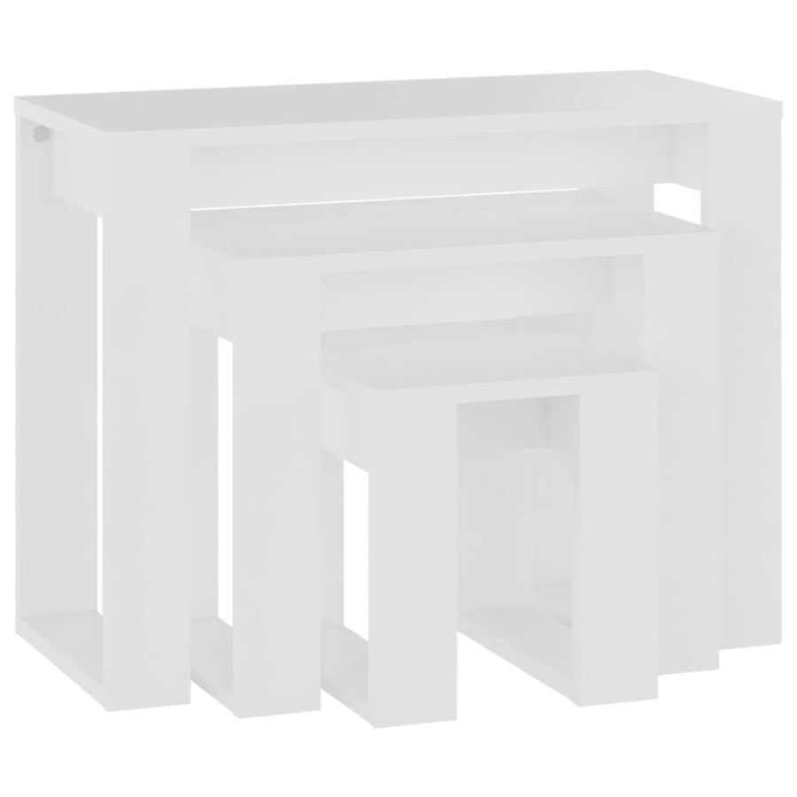 -Delige Tafeltjesset Bewerkt Hout Wit