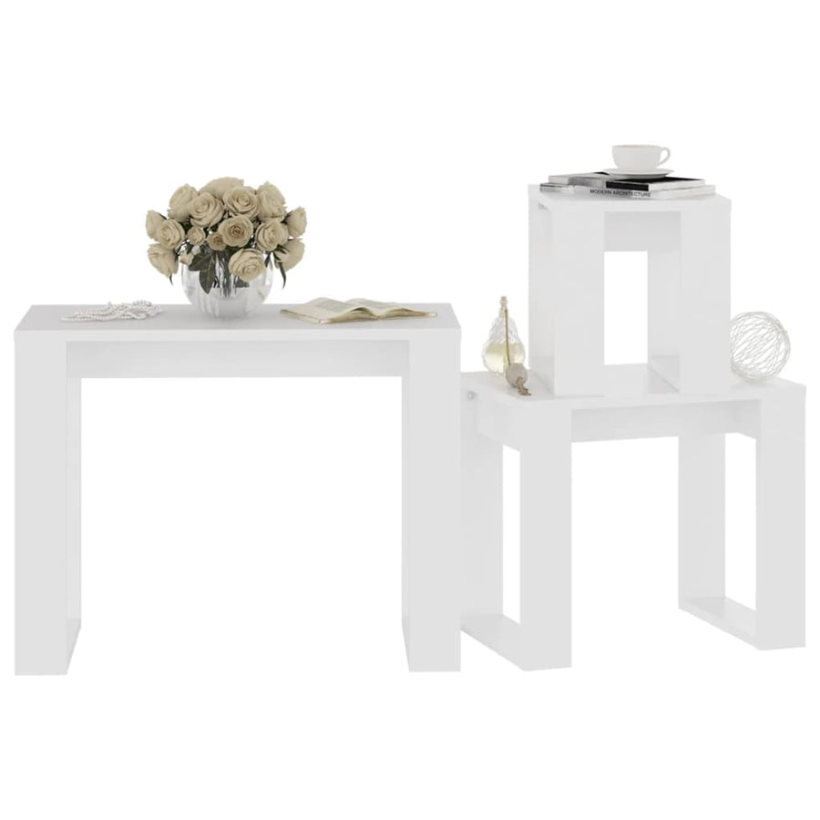-Delige Tafeltjesset Bewerkt Hout Wit
