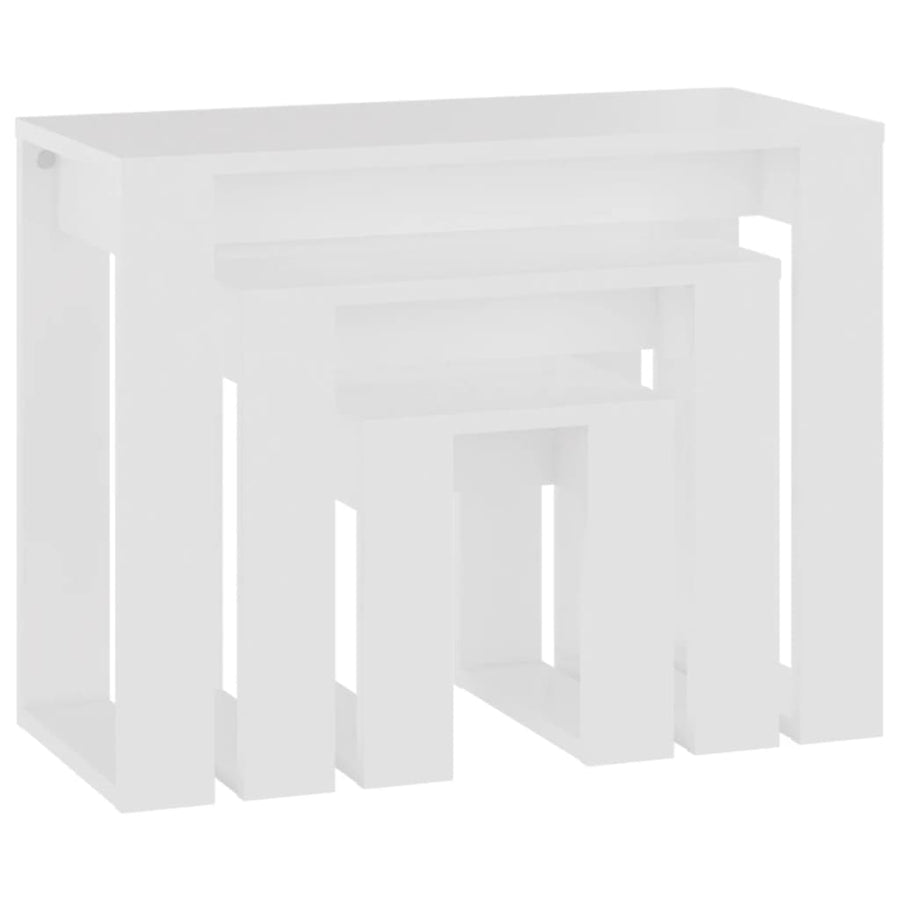 -Delige Tafeltjesset Bewerkt Hout Wit