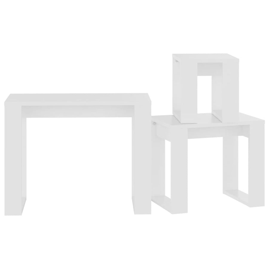 -Delige Tafeltjesset Bewerkt Hout Wit