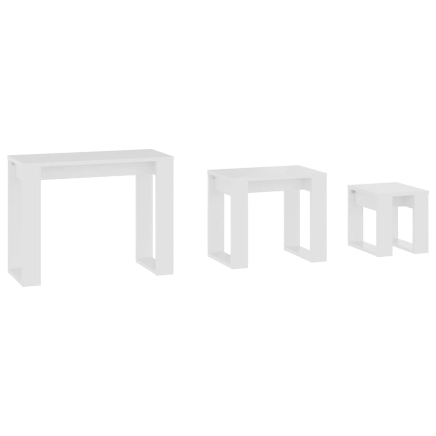 -Delige Tafeltjesset Bewerkt Hout Wit
