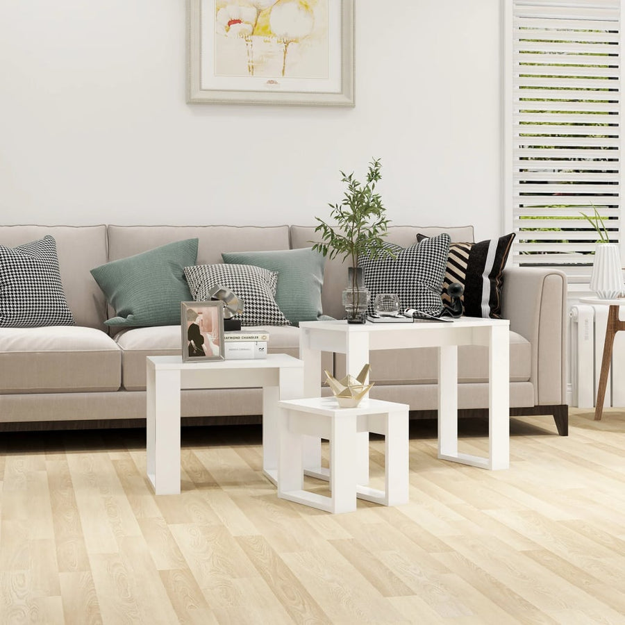-Delige Tafeltjesset Bewerkt Hout Wit