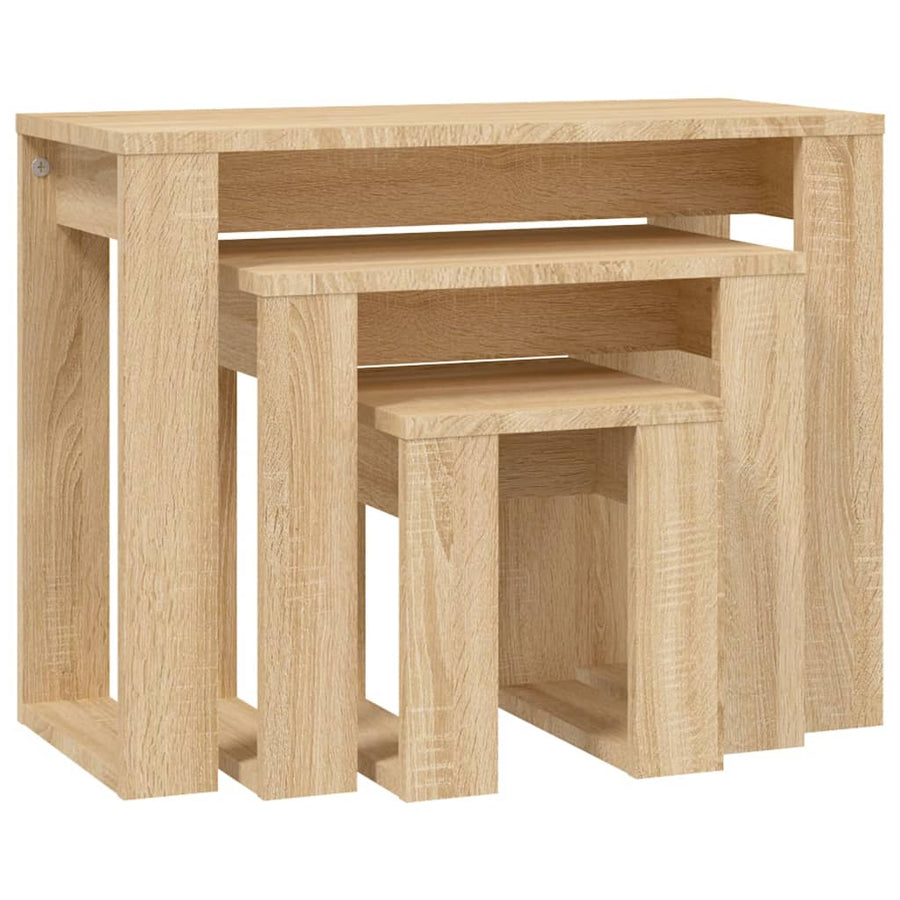 -Delige Tafeltjesset Bewerkt Hout Kleurig Sonoma eiken