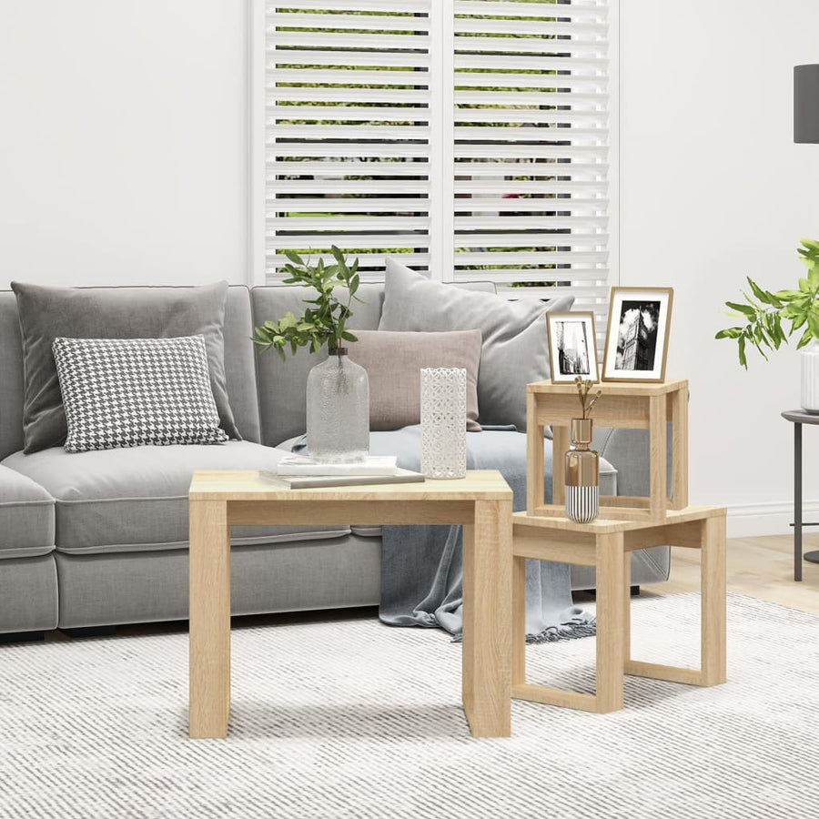-Delige Tafeltjesset Bewerkt Hout Kleurig Sonoma eiken