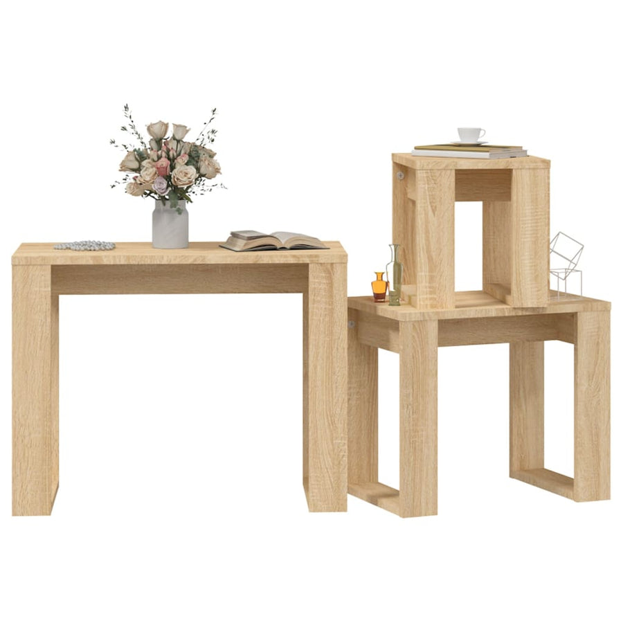 -Delige Tafeltjesset Bewerkt Hout Kleurig Sonoma eiken