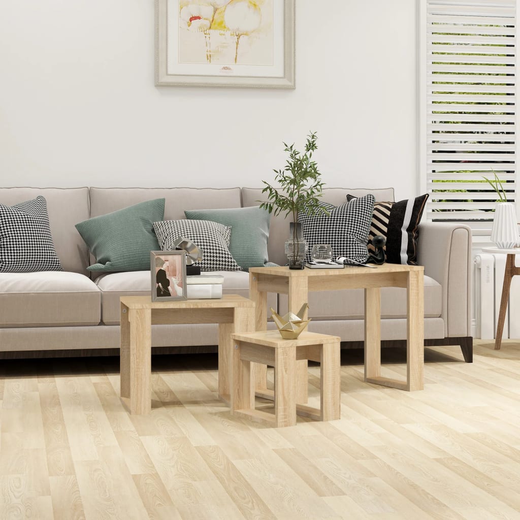-Delige Tafeltjesset Bewerkt Hout Kleurig Sonoma eiken
