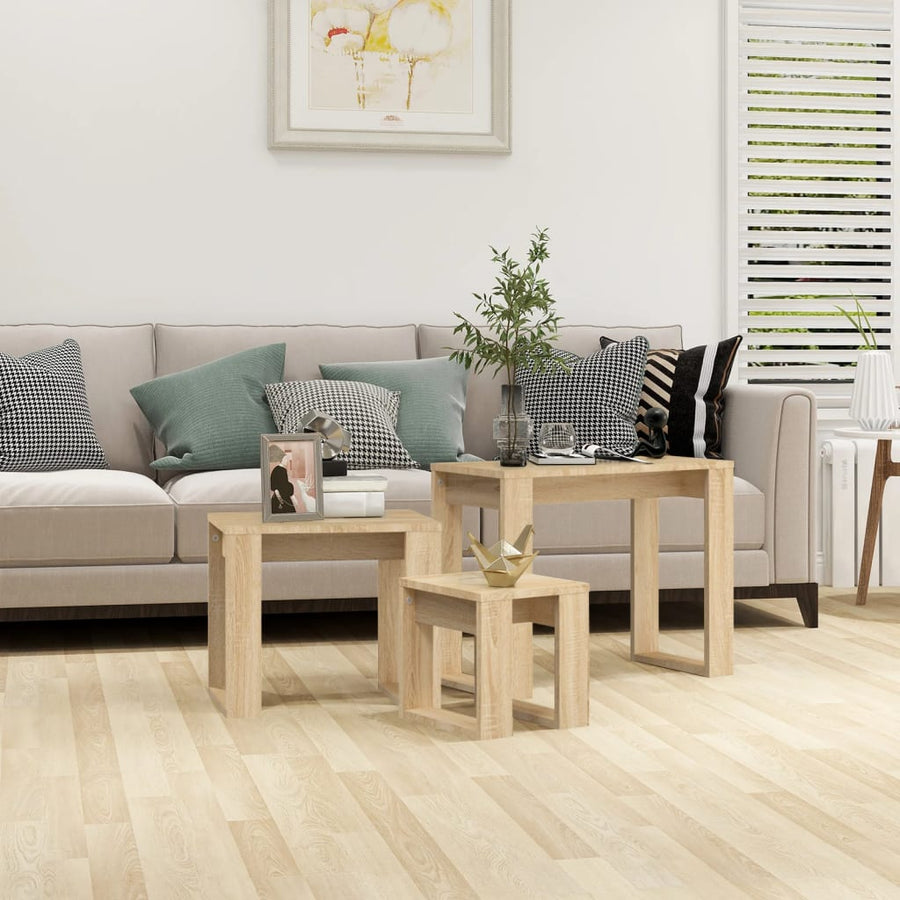 -Delige Tafeltjesset Bewerkt Hout Kleurig Sonoma eiken