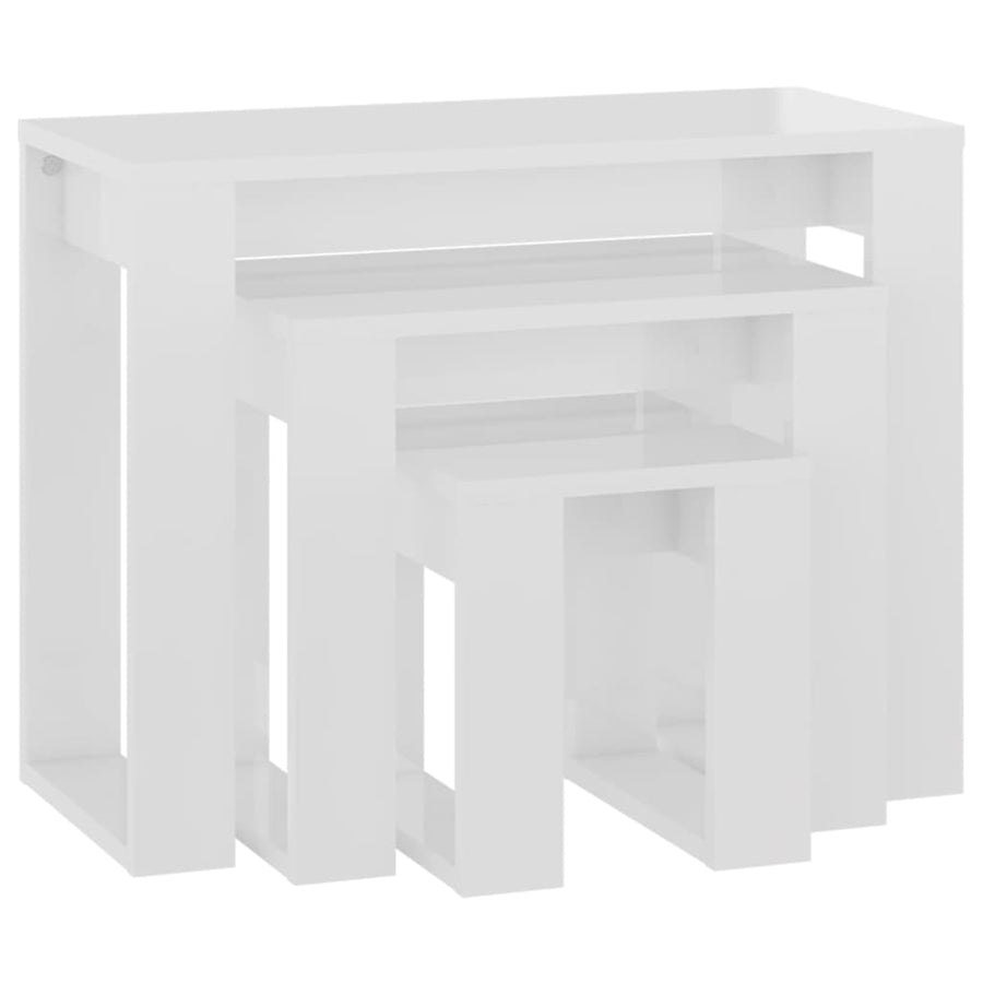 -Delige Tafeltjesset Bewerkt Hout Hoogglans wit