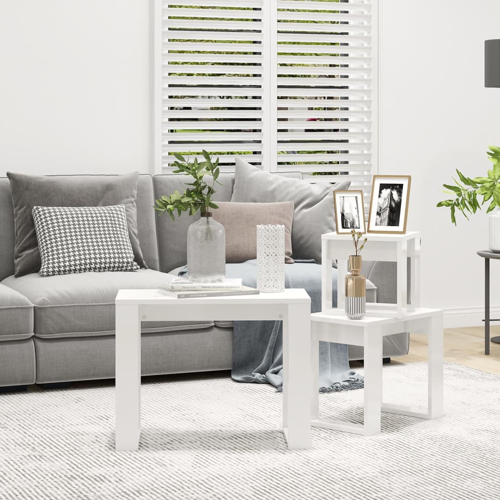 -Delige Tafeltjesset Bewerkt Hout Hoogglans wit