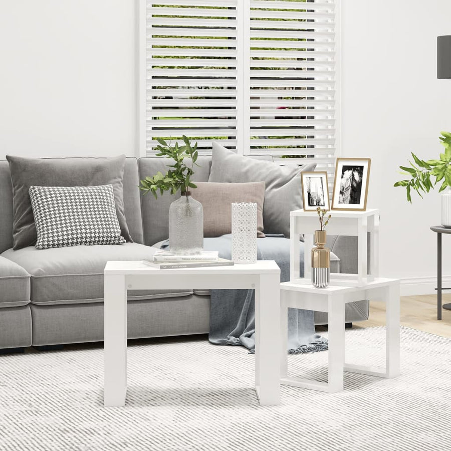 -Delige Tafeltjesset Bewerkt Hout Hoogglans wit