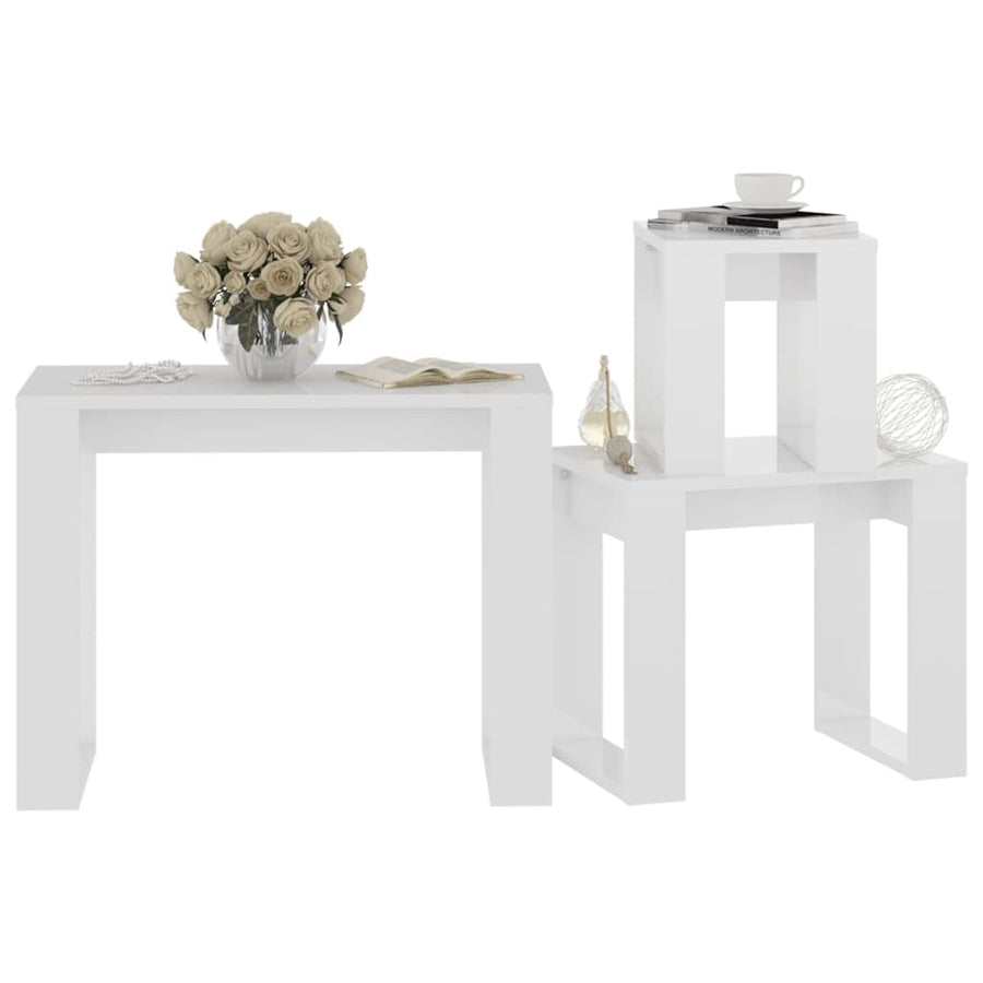 -Delige Tafeltjesset Bewerkt Hout Hoogglans wit