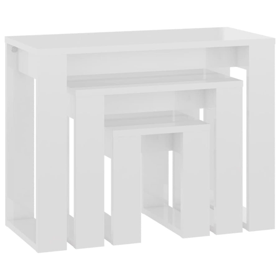 -Delige Tafeltjesset Bewerkt Hout Hoogglans wit