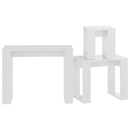 -Delige Tafeltjesset Bewerkt Hout Hoogglans wit