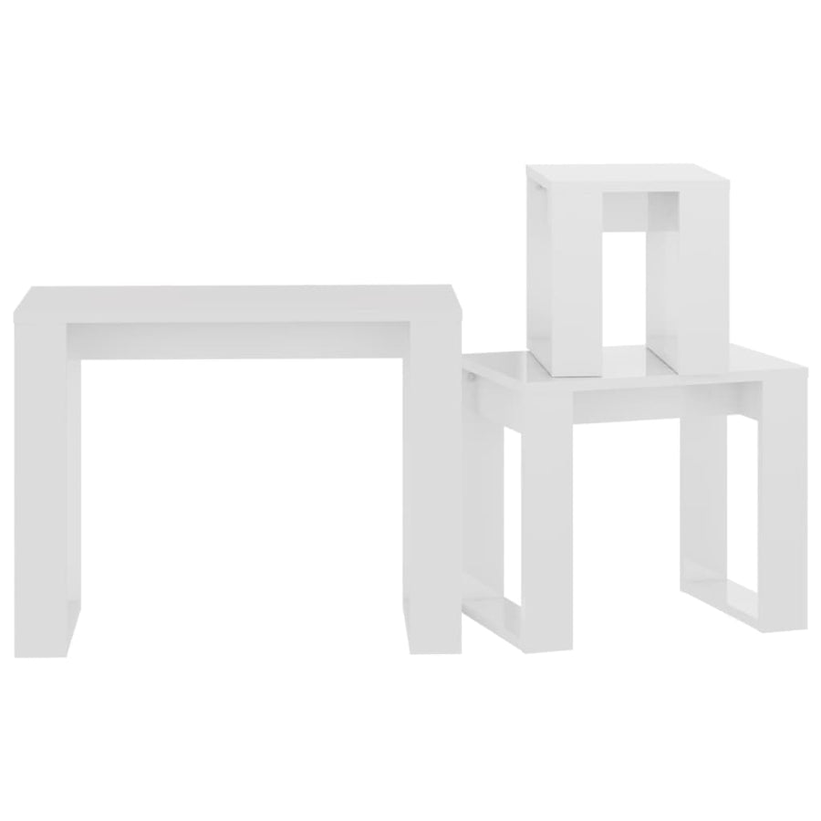 -Delige Tafeltjesset Bewerkt Hout Hoogglans wit