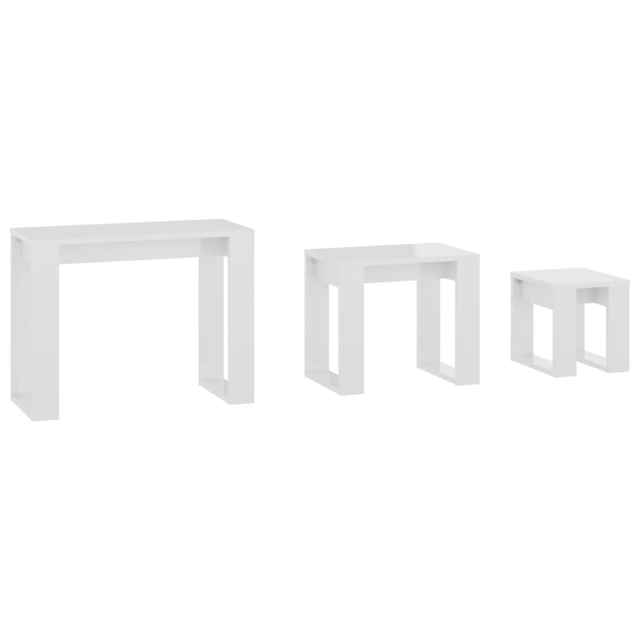 -Delige Tafeltjesset Bewerkt Hout Hoogglans wit