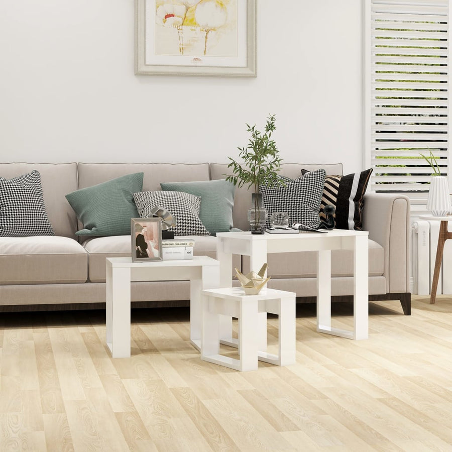 -Delige Tafeltjesset Bewerkt Hout Hoogglans wit