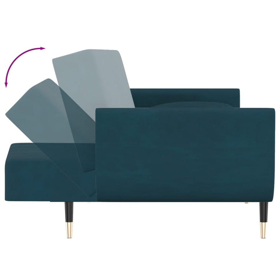 Slaapbank 2-Zits Met 2 Kussens Fluweel Blauw met kussens