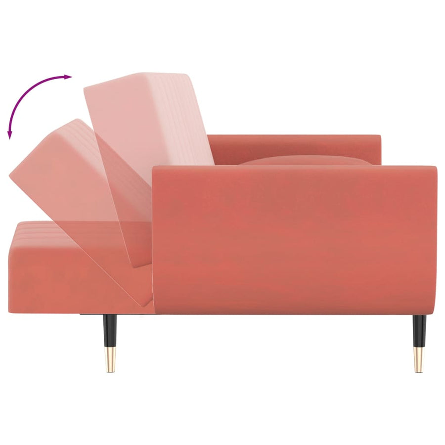 Slaapbank 2-Zits Met 2 Kussens Fluweel Roze met kussens