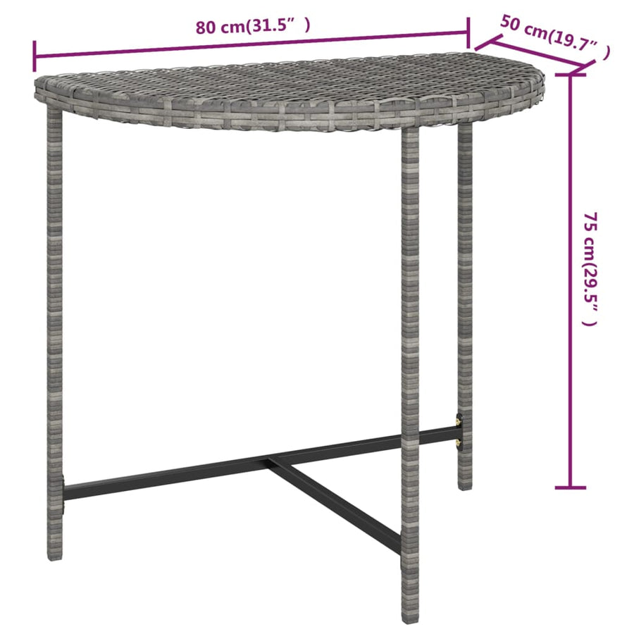 Tuintafel 80x50x75 cm poly rattan grijs