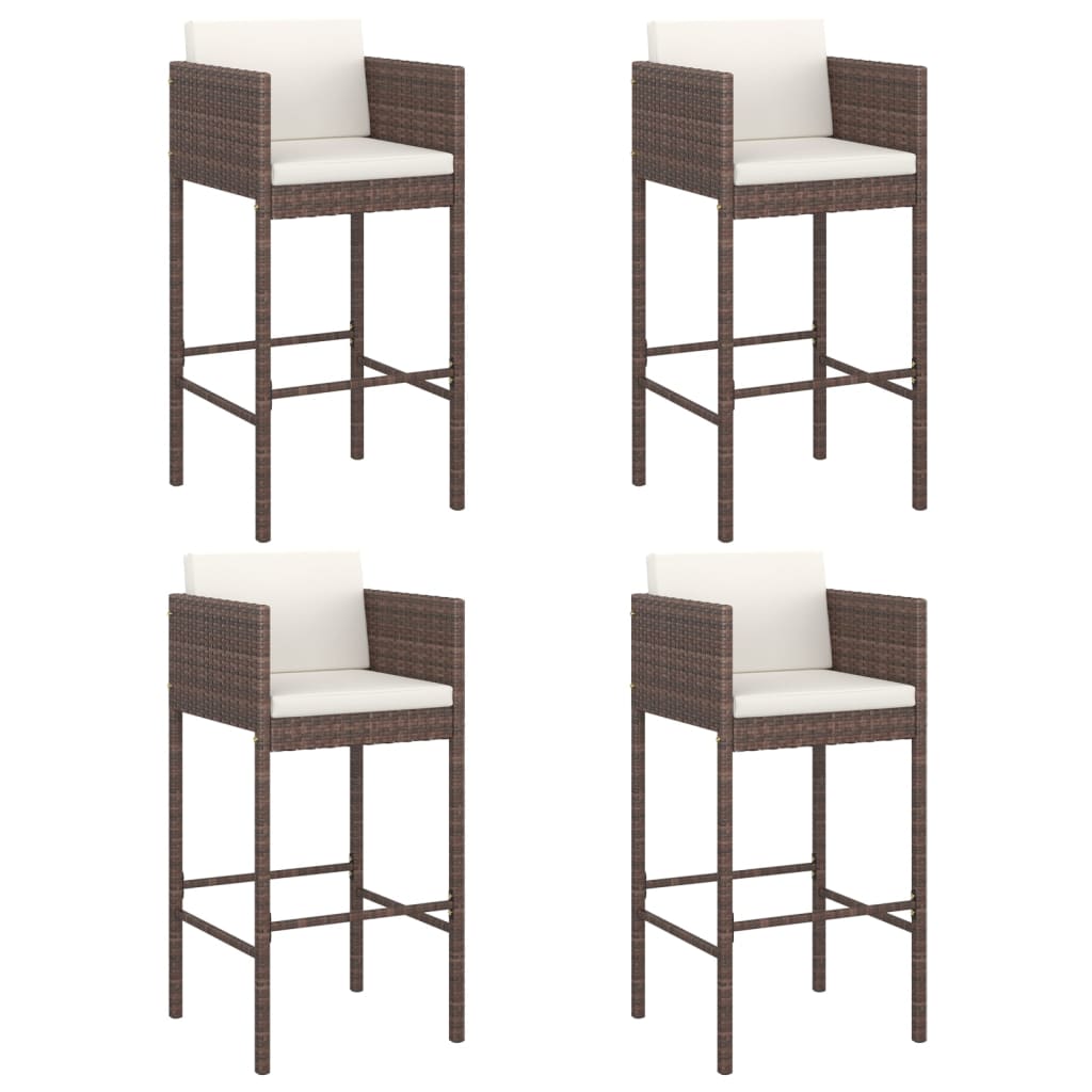 Barkrukken Met Kussens Poly Rattan 4 Bruin