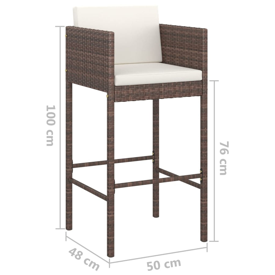 Barkrukken Met Kussens Poly Rattan 4 Bruin