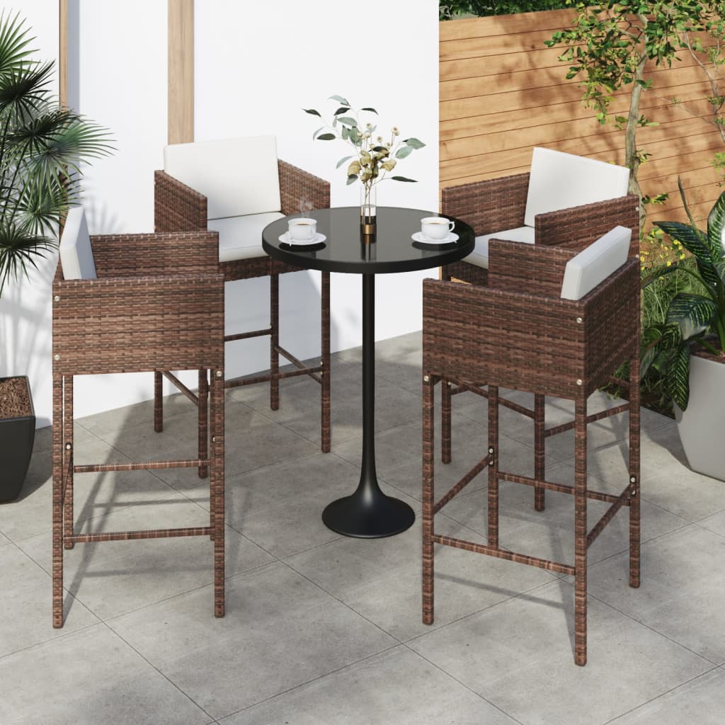 Barkrukken Met Kussens Poly Rattan 4 Bruin