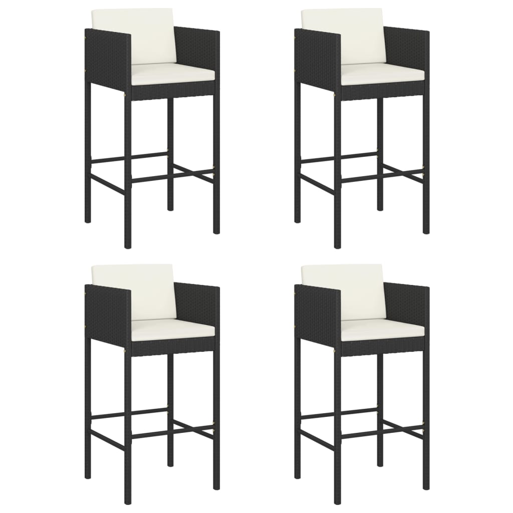 Barkrukken Met Kussens Poly Rattan 4 Zwart