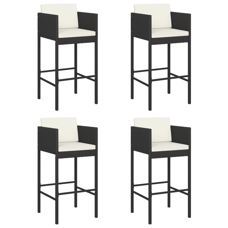 Barkrukken Met Kussens Poly Rattan 4 Zwart