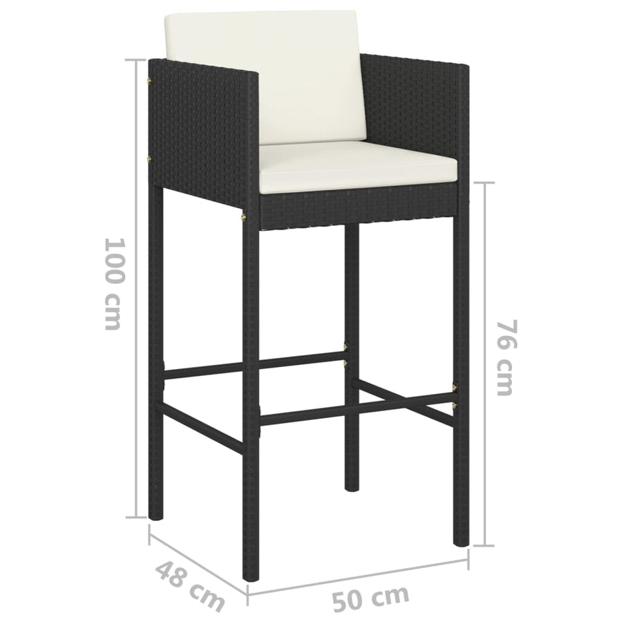 Barkrukken Met Kussens Poly Rattan 4 Zwart