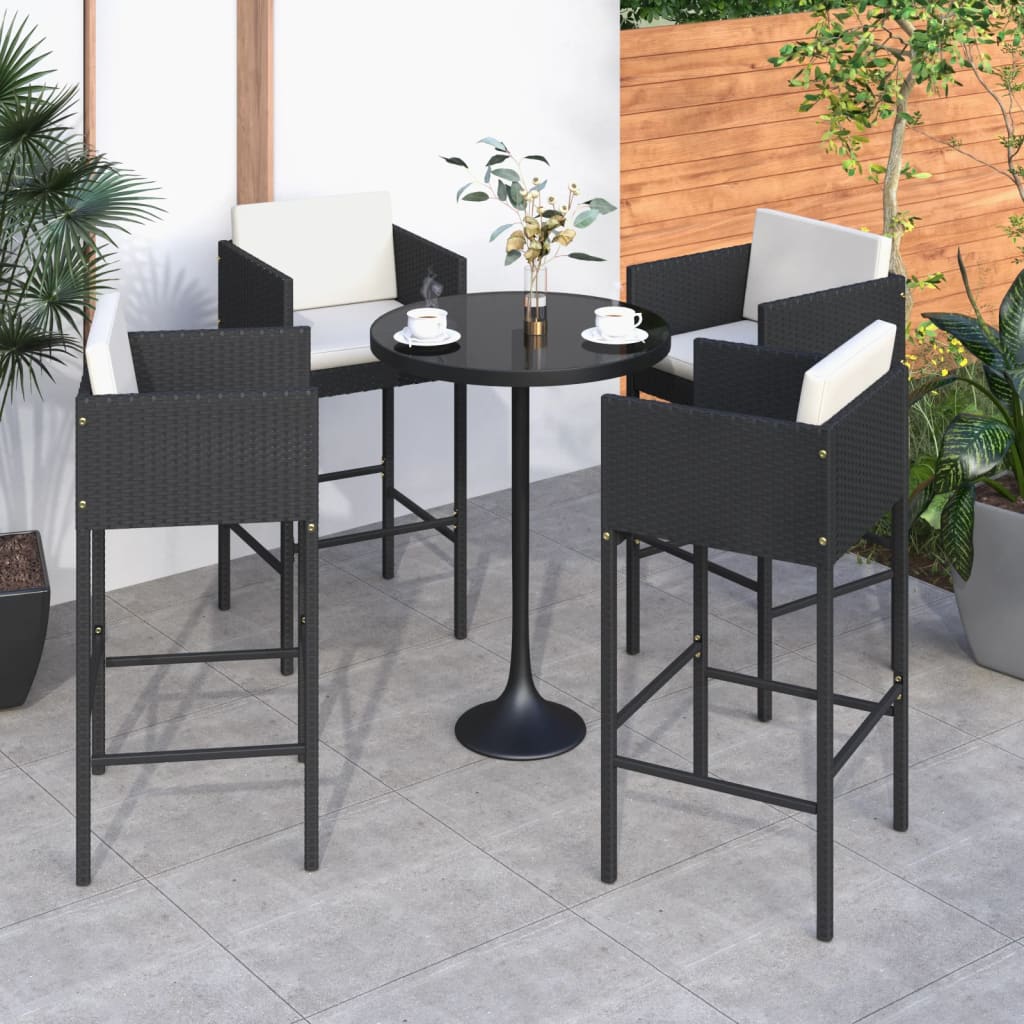Barkrukken Met Kussens Poly Rattan 4 Zwart