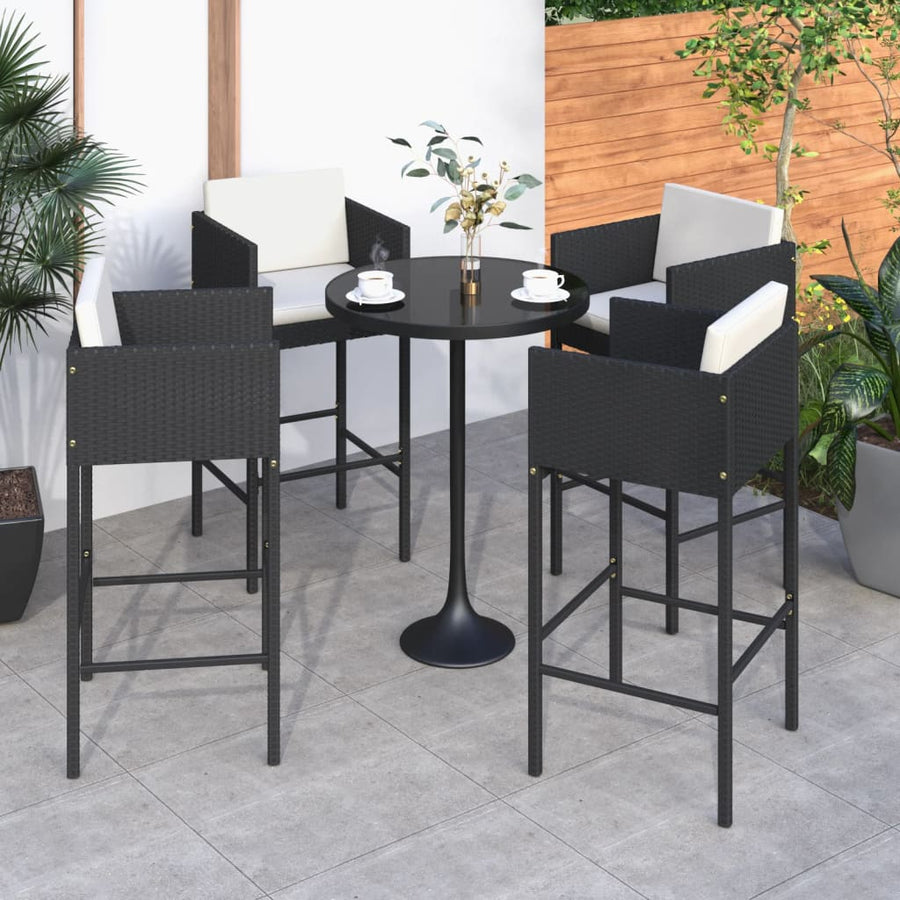 Barkrukken Met Kussens Poly Rattan 4 Zwart