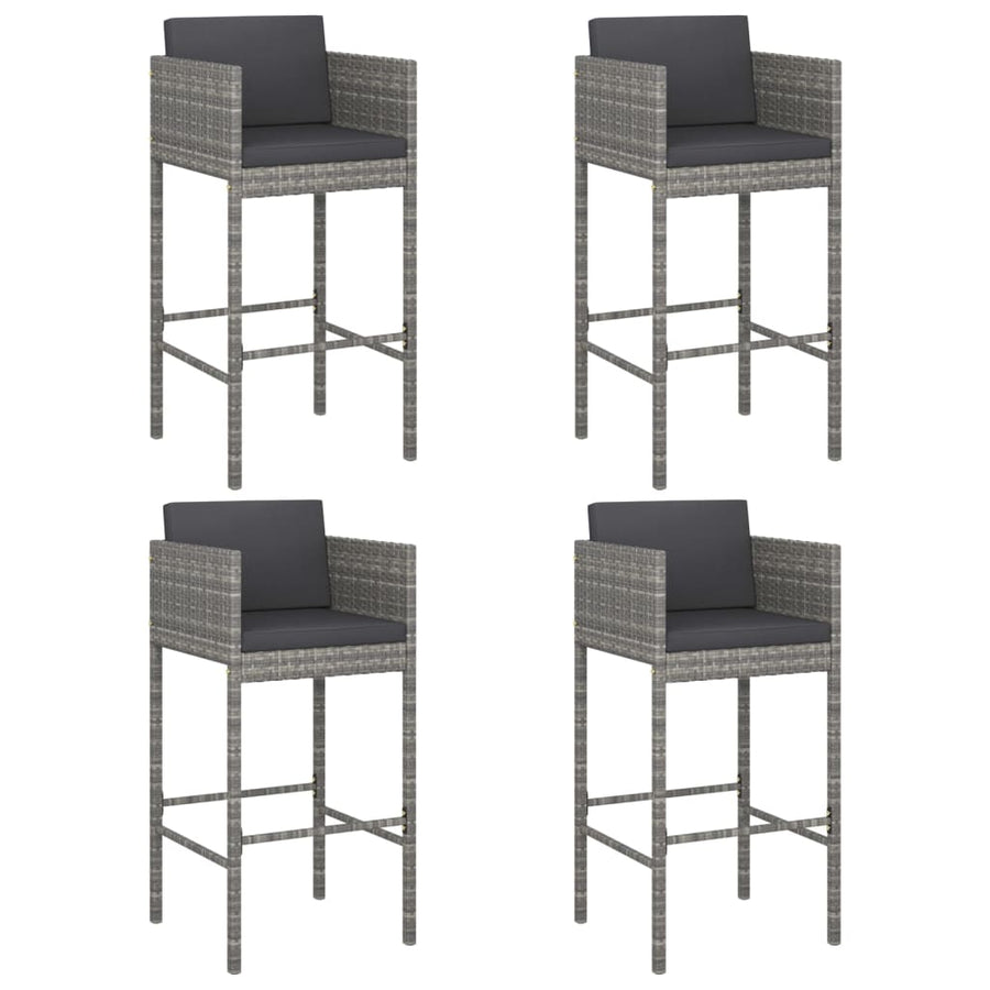 Barkrukken Met Kussens Poly Rattan 4 Grijs
