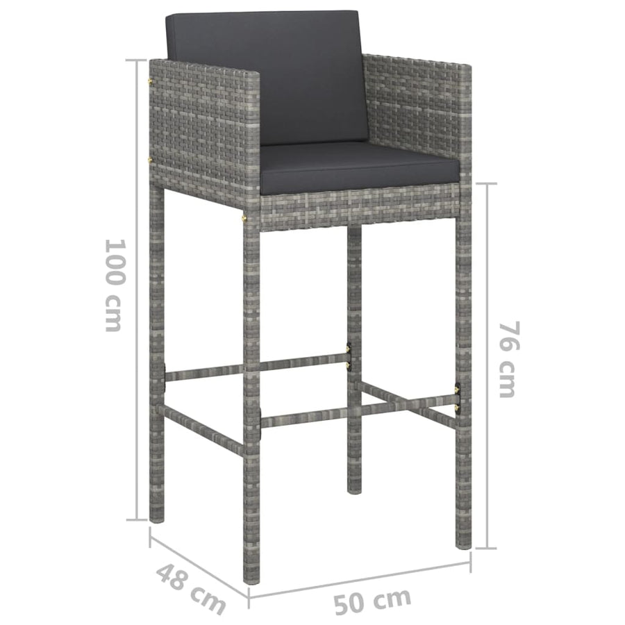 Barkrukken Met Kussens Poly Rattan 4 Grijs