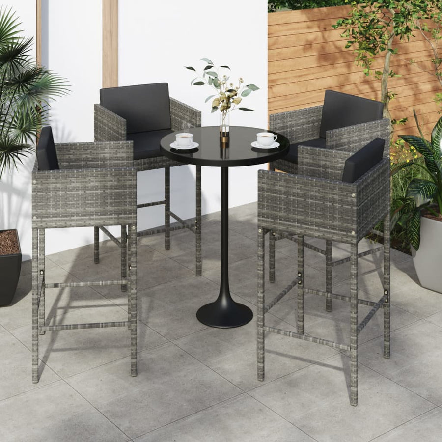 Barkrukken Met Kussens Poly Rattan 4 Grijs