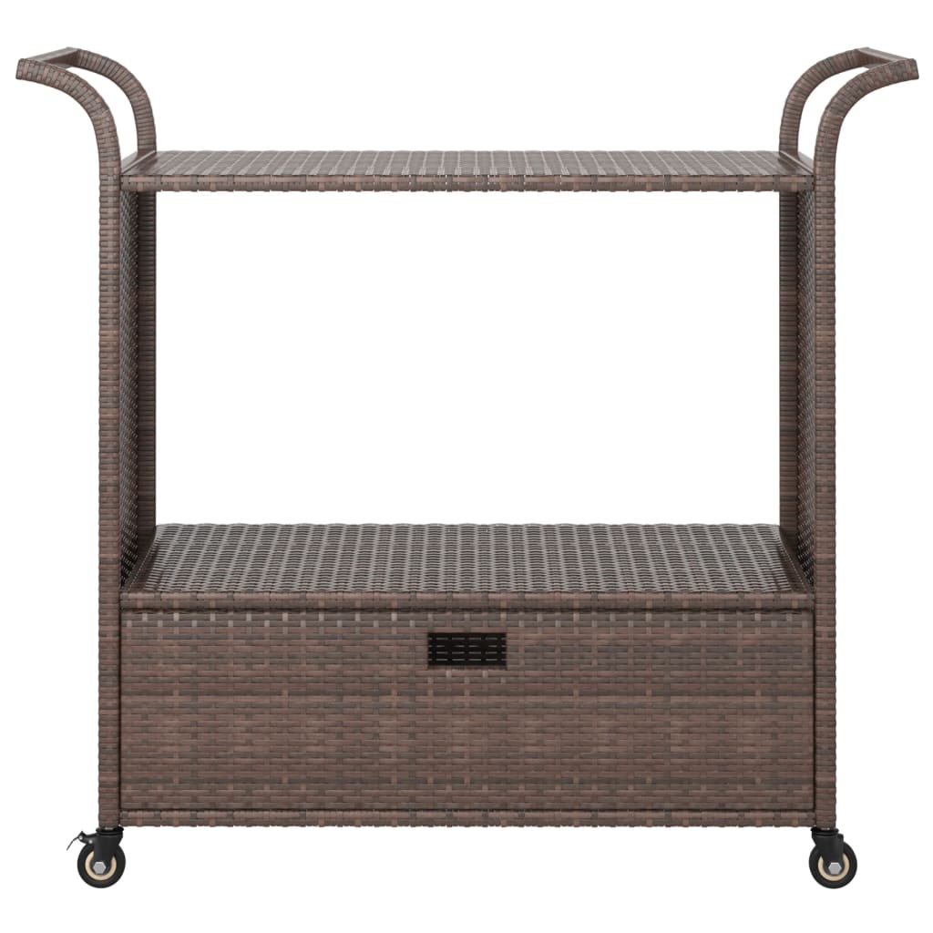 Serveerwagen met lade 100x45x97 cm poly rattan bruin