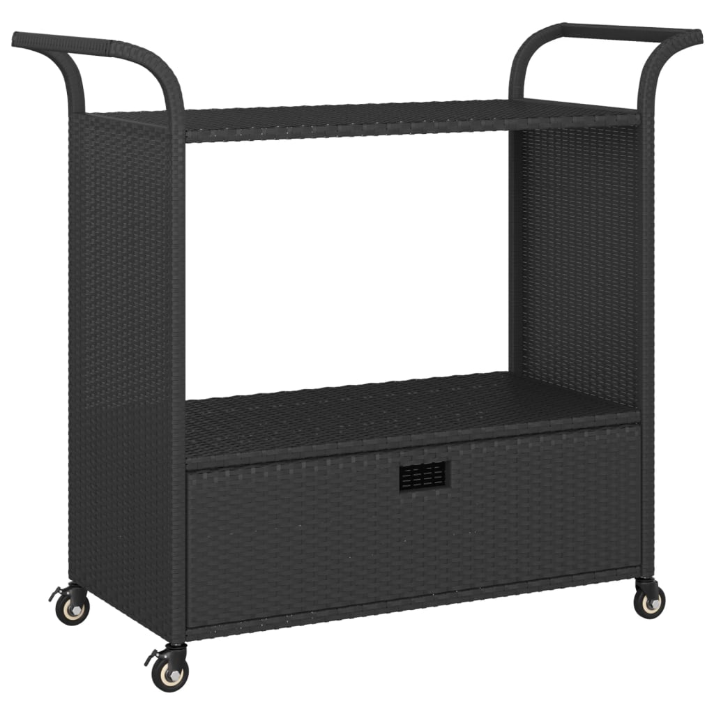 Serveerwagen Met Lade 100X45X97 Cm Poly Rattan Zwart