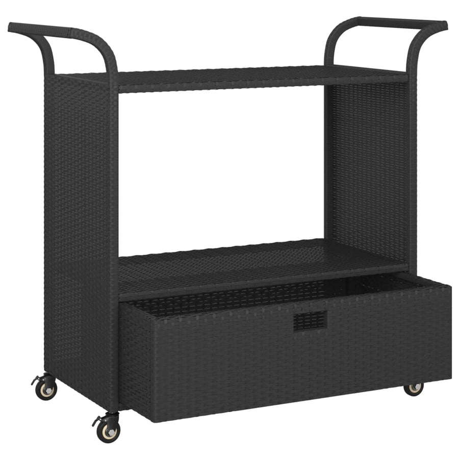 Serveerwagen Met Lade 100X45X97 Cm Poly Rattan Zwart