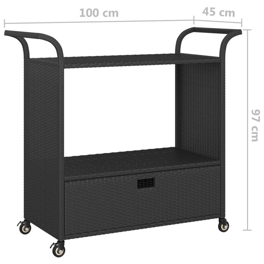 Serveerwagen Met Lade 100X45X97 Cm Poly Rattan Zwart