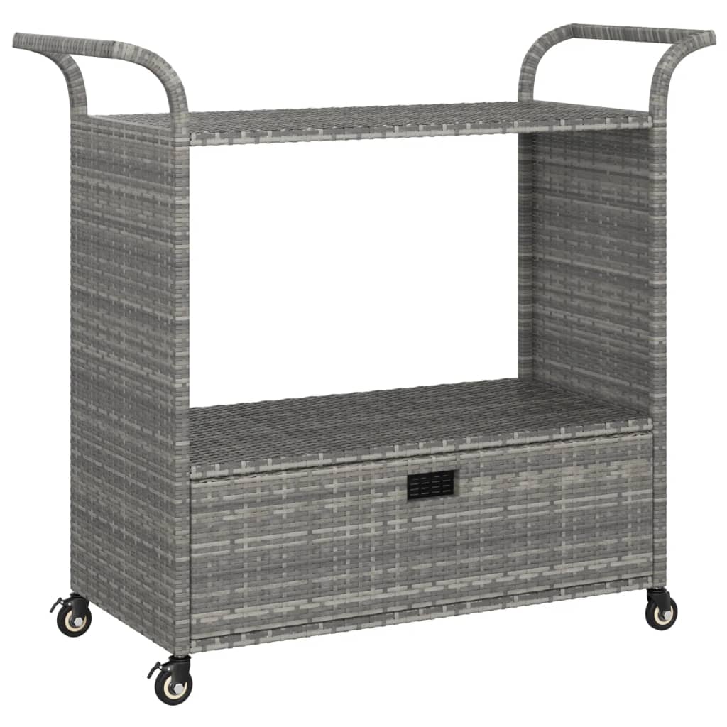 Serveerwagen Met Lade 100X45X97 Cm Poly Rattan Grijs