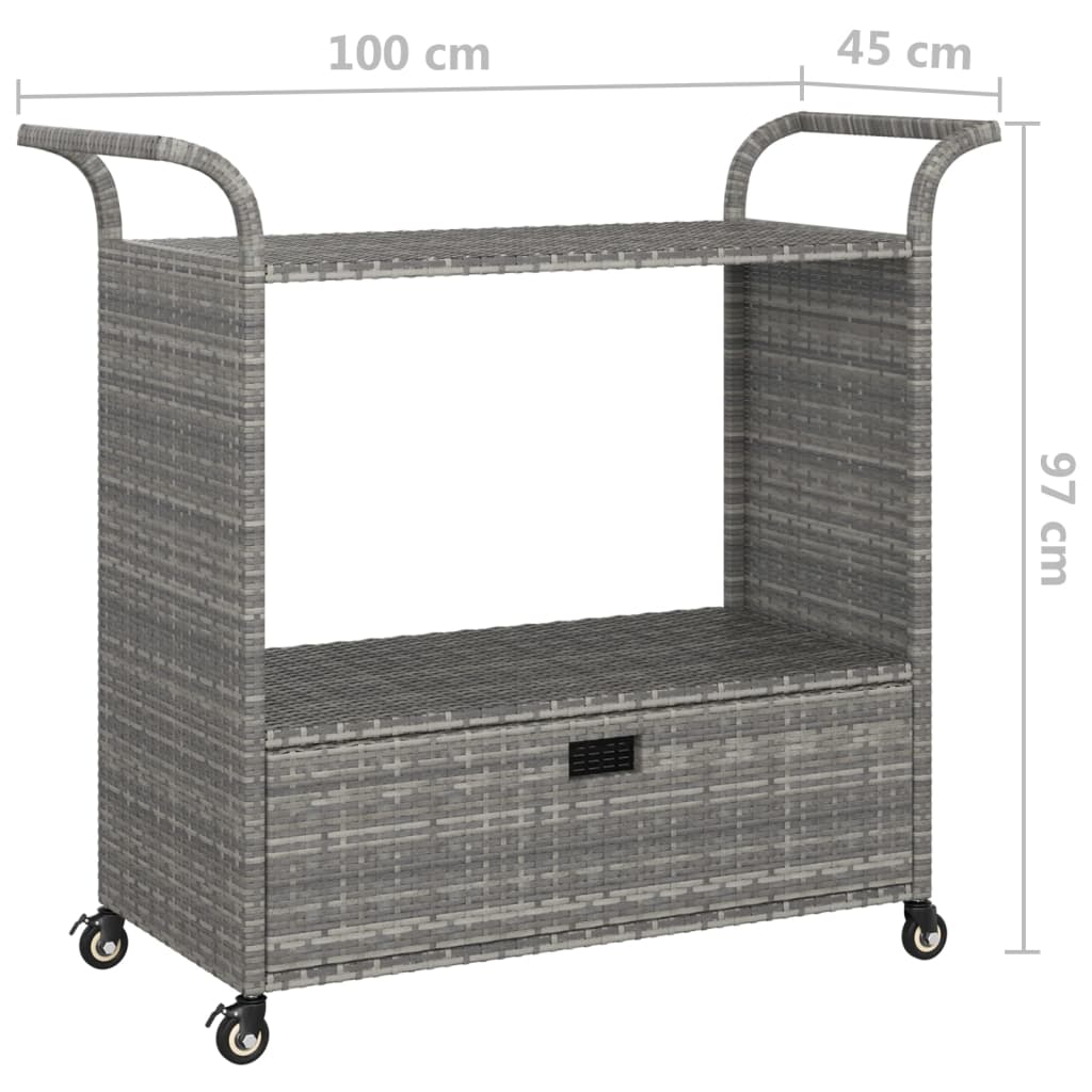 Serveerwagen Met Lade 100X45X97 Cm Poly Rattan Grijs