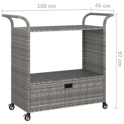 Serveerwagen Met Lade 100X45X97 Cm Poly Rattan Grijs
