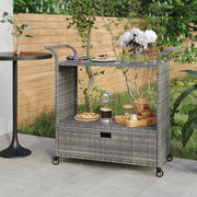 Serving Cart with Drawer 100x45x97 cm Poly Rattan Grey