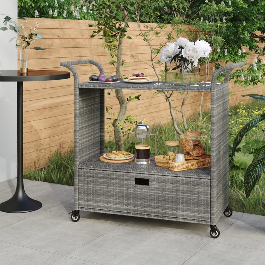 Serveerwagen Met Lade 100X45X97 Cm Poly Rattan Grijs