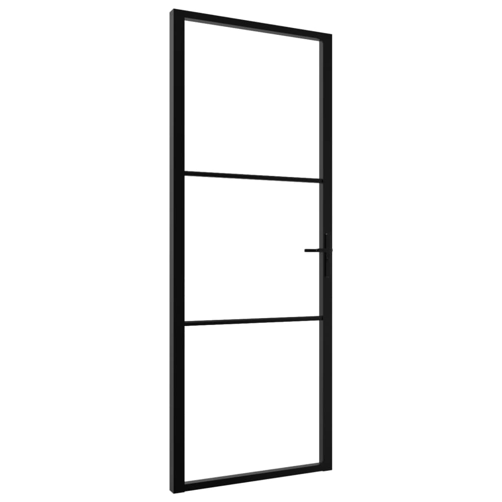 Binnendeur 76X20,5 Cm Esg-Glas En Aluminium Zwart En Transparant 76 x 201.5 cm 2 horizontale stangen