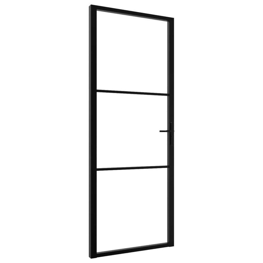 Binnendeur 76X20,5 Cm Esg-Glas En Aluminium Zwart En Transparant 76 x 201.5 cm 2 horizontale stangen