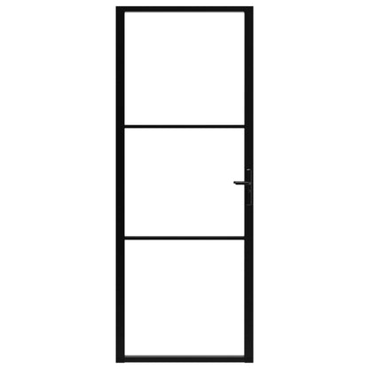 Binnendeur 76X20,5 Cm Esg-Glas En Aluminium Zwart En Transparant 76 x 201.5 cm 2 horizontale stangen