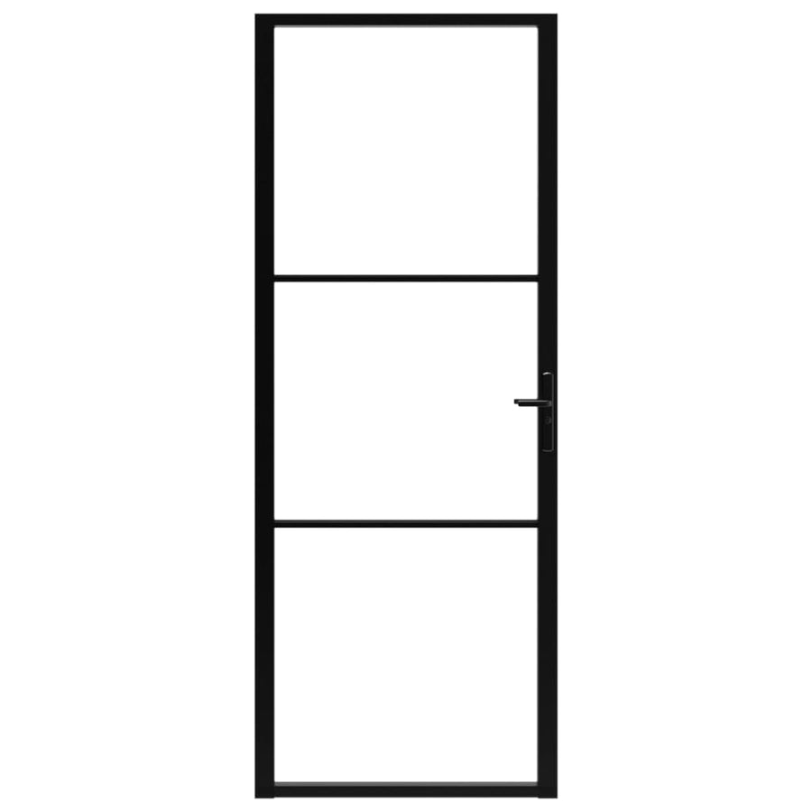 Binnendeur 76X20,5 Cm Esg-Glas En Aluminium Zwart En Transparant 76 x 201.5 cm 2 horizontale stangen