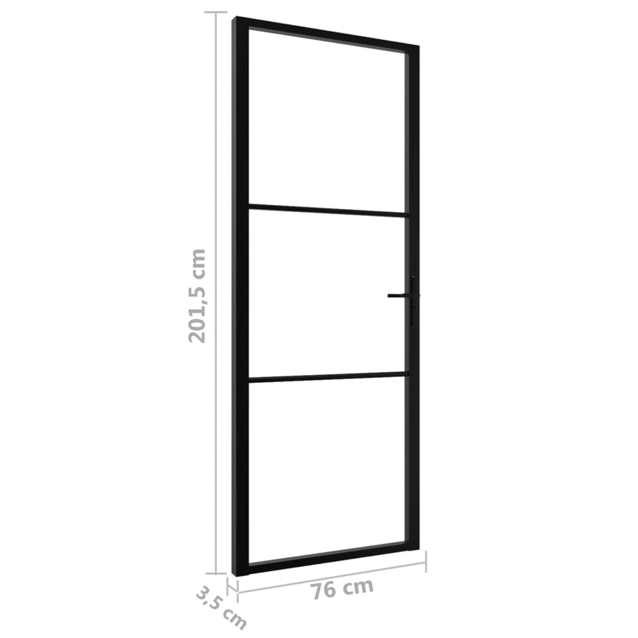 Binnendeur 76X20,5 Cm Esg-Glas En Aluminium Zwart En Transparant 76 x 201.5 cm 2 horizontale stangen