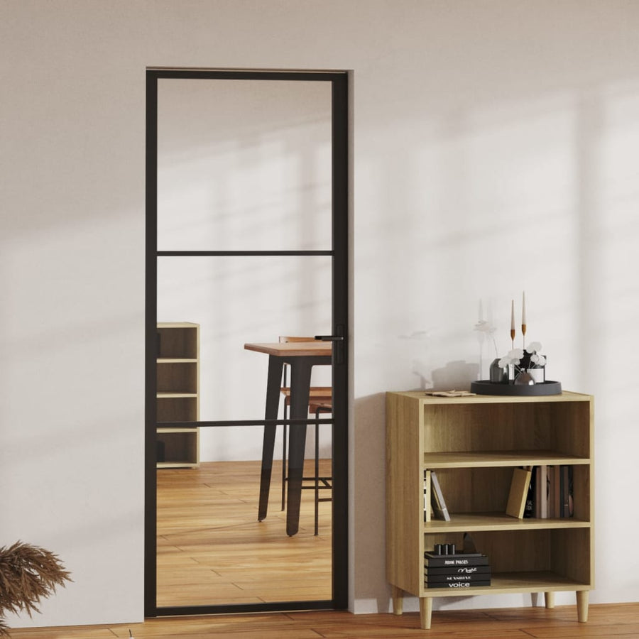 Binnendeur 76X20,5 Cm Esg-Glas En Aluminium Zwart En Transparant 76 x 201.5 cm 2 horizontale stangen
